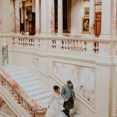 1 N  C Staircase Wedding Day Gosford House Photographer